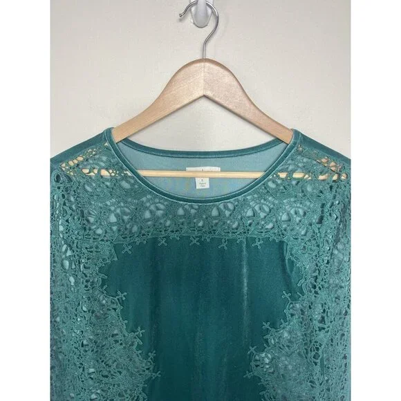 Sundance Top Women Small Green Lilys Paramour Top Velvet Lace Crochet Boho - Picture 2 of 10